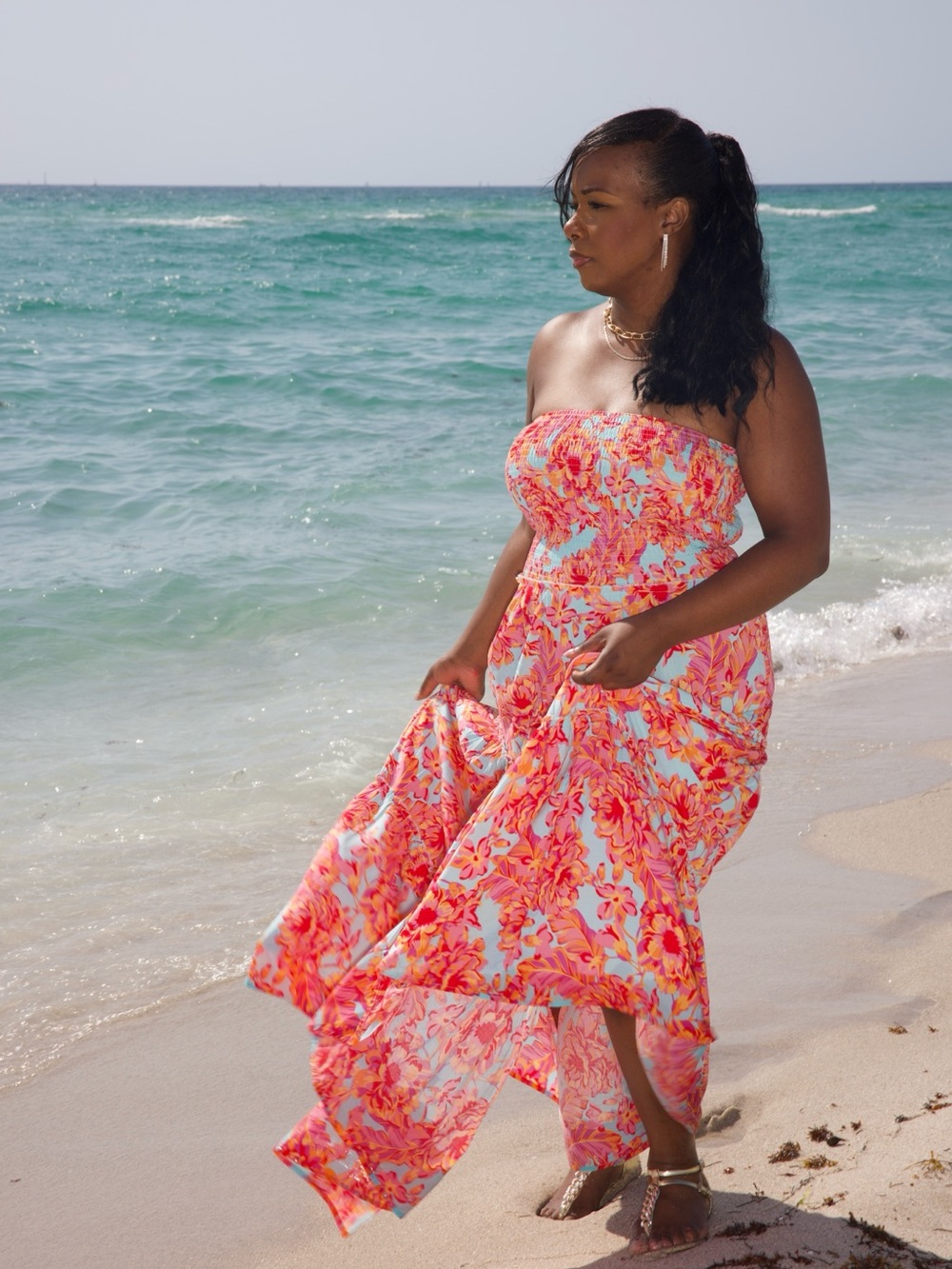 Abel The Label Floral Strapless Maxi Dress Size Medium - Picture 3 of 4